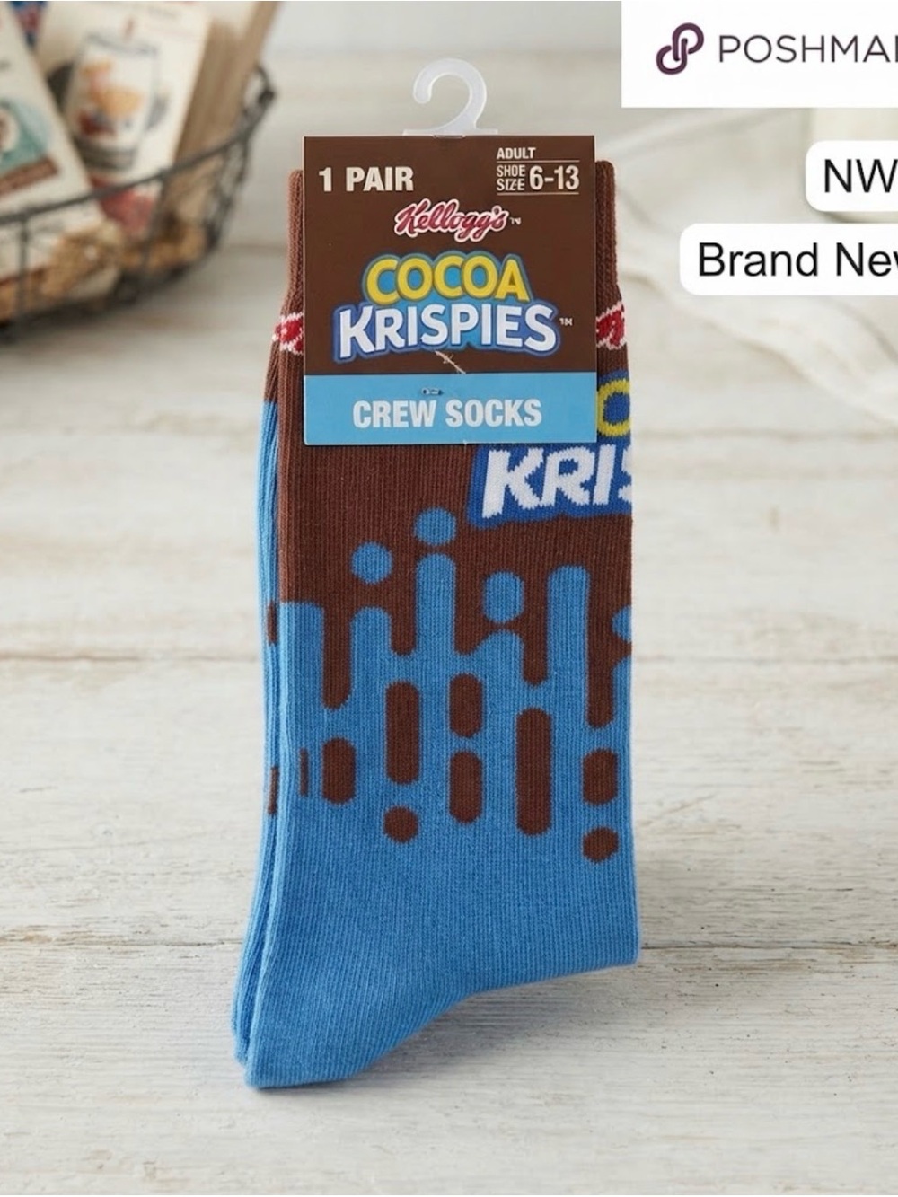 Kellogg's COCOA KRISPIES Novelty Crew Socks Adult Shoe Size 6-13
